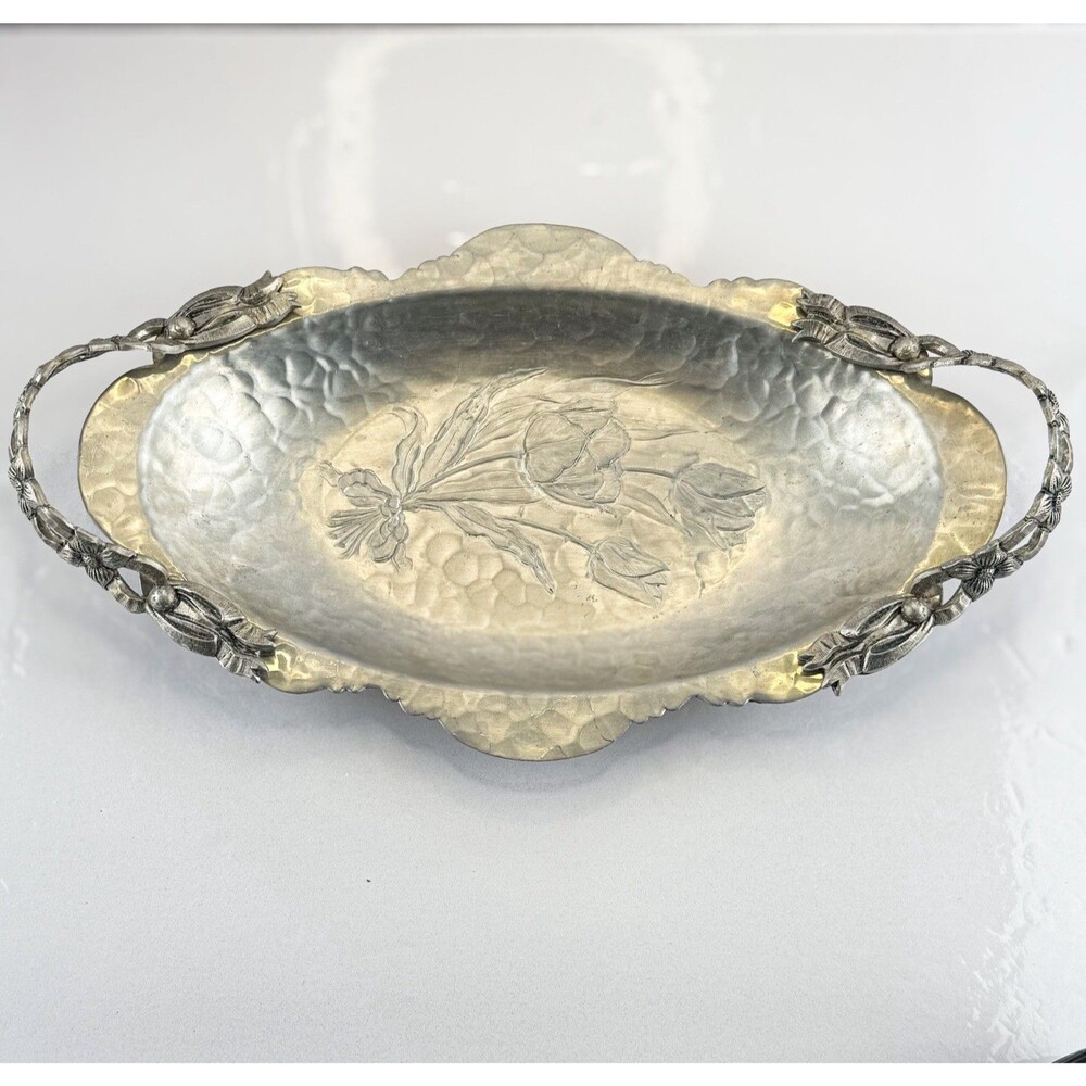 Vintage Rodney Kent Hammered Aluminum Floral Tray with Handles #404